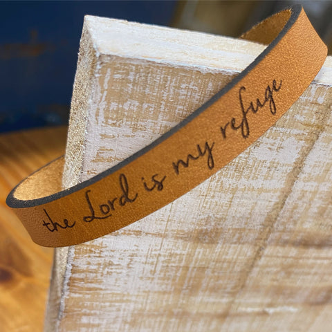 THE LORD IS MY REFUGE LEATHER BRACELET
