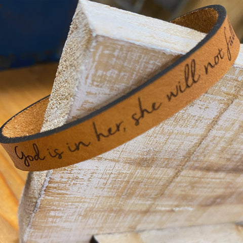 SHE WILL NOT FALL LEATHER BRACELET